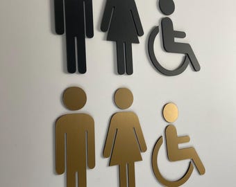 Acrylic Bathroom Icons 3M Adhesive Tape Backing | Gold Silver Black Restroom Signs