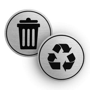 Trash & Recycle Sticker Decals: Stainless Steel, UV Stable (Set of 2)