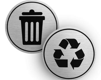 Calcomanías adhesivas para basura y reciclaje: acero inoxidable, resistentes a los rayos UV (juego de 2)
