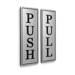 Letrero para puerta de empujar y tirar / Juego de 2 calcomanías grabadas / Letrero para entrada de cafetería / Adhesivo 3M fácil de instalar / Resistente a la intemperie y a los rayos UV