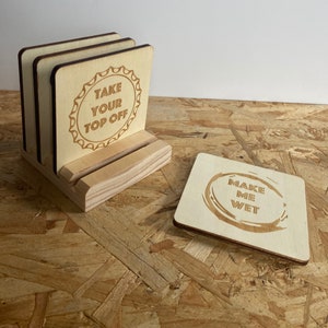 Funny Beer Coasters Set of 4 Wood Square Drink Adult Humor Home Bar Dirty Jokes Brewery Gifts Craft Beer Nerd image 3