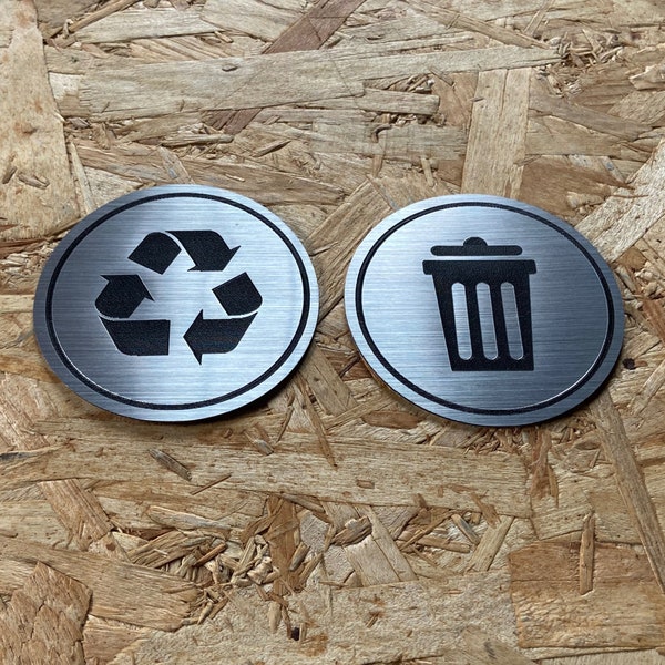 Prullenbak Recycle-sticker | Set van 2 stickers | Binnen Buiten UV-stabiel en weerbestendig | Roestvrijstalen keukenkastorganisatie