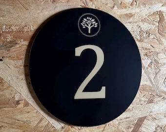 Room Number Sign with Custom Logo Addition | Engraved Acrylic with Adhesive Backing | Hotel Doctor Med Spa Office Building Signage