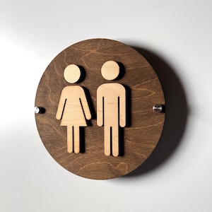 Wood Bathroom Sign | Unisex Men Women Handicap Designs | Business Restroom Signs