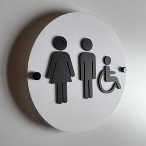 Black and White Acrylic Bathroom Sign | Unisex Men Women Handicap Designs | Business Restroom Signs