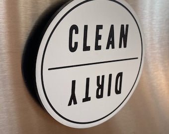 Clean Dirty Dishwasher Magnet | Reversible Kitchen Organizing Label | 3x3" Round Black and White Dish Tag | Cleaning Housewarming Gift