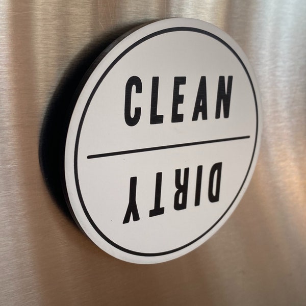 Clean Dirty Dishwasher Magnet | Reversible Kitchen Organizing Label | 3x3" Round Black and White Dish Tag | Cleaning Housewarming Gift