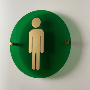 Green and Gold Acrylic Bathroom Sign | Unisex Men Women Handicap Designs | Business Restroom Signs