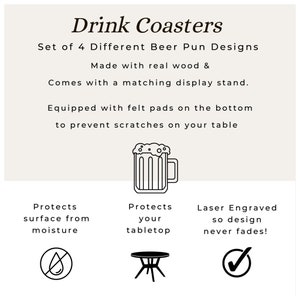 Funny Beer Coasters Set of 4 Wood Square Drink Adult Humor Home Bar Dirty Jokes Brewery Gifts Craft Beer Nerd image 2