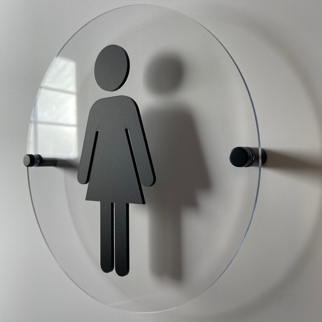 Clear Acrylic & Black Floating Restroom Signs | Office Cafe Business ...