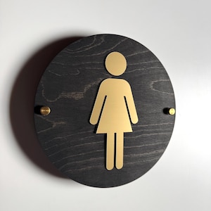 Wood & Gold Acrylic Bathroom Sign | Unisex Men Women Handicap Designs | Business Restroom Signs
