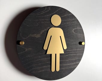 Wood & Gold Acrylic Bathroom Sign | Unisex Men Women Handicap Designs | Business Restroom Signs