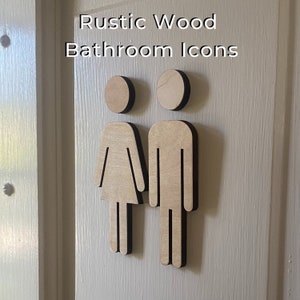 Bathroom Icon WOOD Decal | Air BnB Men's Women's Coffee Shop Office Restaurant Restroom Signs | Modern Business Handicap Home Bar | ADA Sign