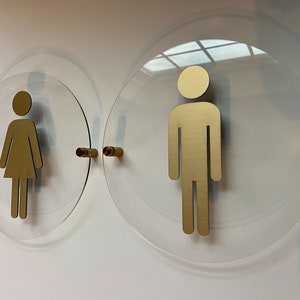 Clear and Gold Acrylic Bathroom Sign | Unisex Men Women Handicap Designs | Business Restroom Signs