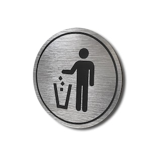 Trash Decal Man Throwing Away Garbage | Indoor Outdoor UV Stable & Weatherproof | Stainless Steel Kitchen Pantry Organization