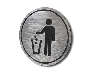 Trash Decal Man Throwing Away Garbage | Indoor Outdoor UV Stable & Weatherproof | Stainless Steel Kitchen Pantry Organization