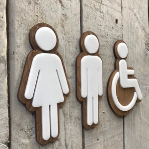 Bathroom Icon Men's Women's Rustic Coffee Shop | Wood & Acrylic Office Restaurant Restroom Signs Business Handicap Home Bar | ADA Sign