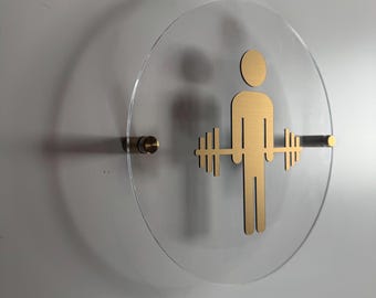 CrossFit Gym Clear Acrylic & Gold Floating Restroom Signs | Men Women Handicap Bathroom 9 x 9 "| Priced per sign not as a set