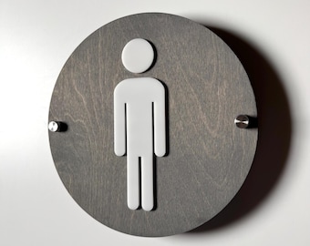 Wood & Glossy White Acrylic Bathroom Sign | Unisex Men Women Handicap Designs | Business Restroom Signs