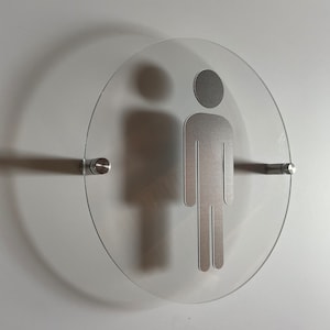 Silver and Clear Acrylic Bathroom Sign | Unisex Men Women Handicap Designs | Business Restroom Signs