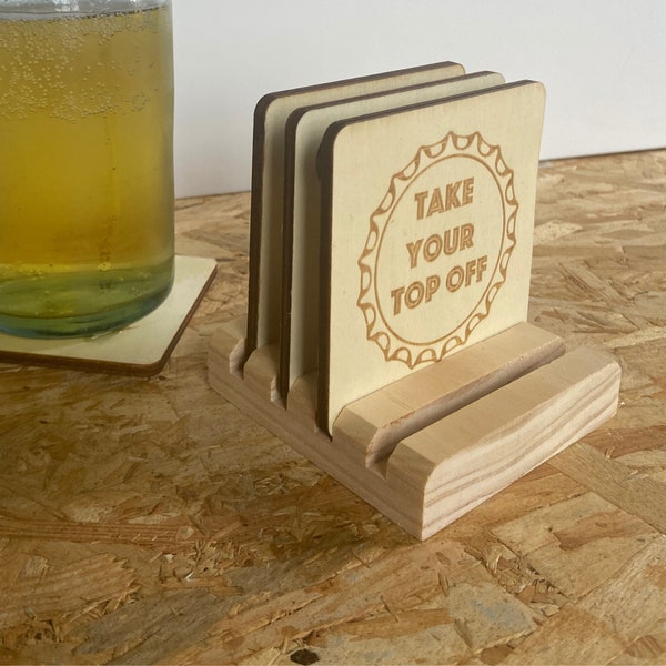 Funny Beer Coasters Set of 4 Wood Square Drink | Adult Humor | Home Bar | Dirty Jokes | Brewery Gifts | Craft Beer Nerd