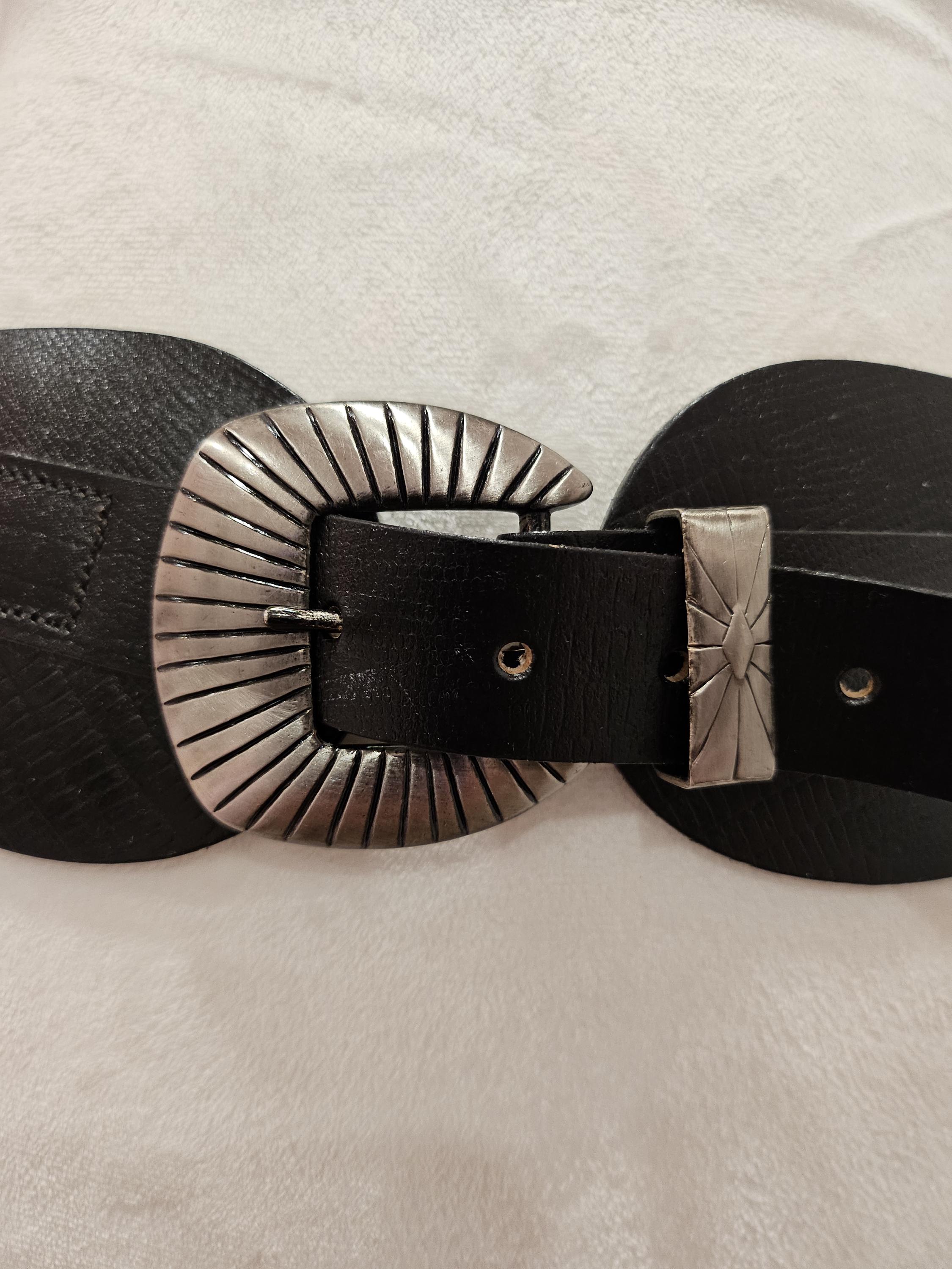 Streets Ahead Metallic Leather Skinny Belt Small Silver Gunmetal Boho Western Iris Concho Belt - Western Concho Belt In Italian Bone  main image 2