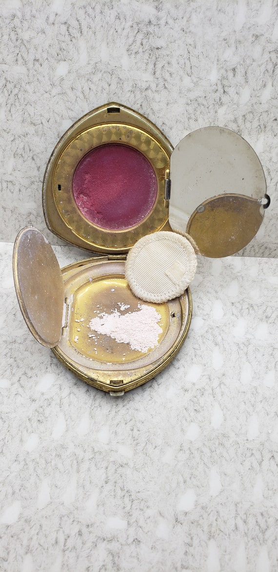 Vintage Makeup Blush, Powder Compact Miror Engrav… - image 2