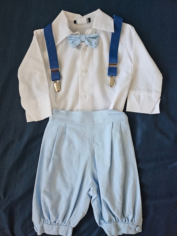 Vintage Pale Blue Page Bou Linen Suit/Christening 