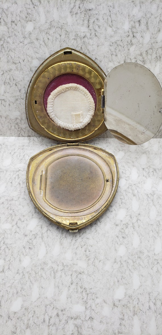 Vintage Makeup Blush, Powder Compact Miror Engrav… - image 9
