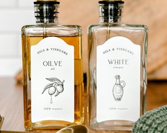 English Oil and Vinegar Labels: Water & Oil Resistant Pantry Organization