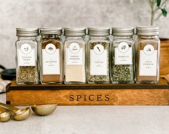 Spice Labels / European Farmhouse inspired / Vintage drawings / Water+oil resistant / Organization / Christmas Gift / Spice organization
