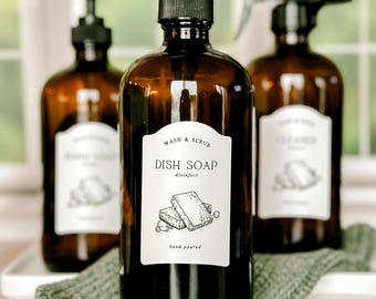 Waterproof Soap Dispenser Labels: English Inspired Sink Organization (2x3'')