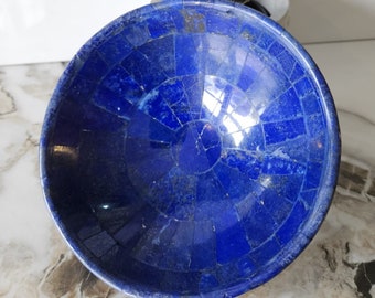 12 Cm Hand Crafted Lapis Lazuli Bowl Ovel Shape Stunning Royal Blue Color Handmade bowl from Badakhshsan Afghanistan