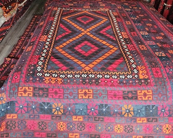 8x13 Afghan Kilim Rug, oushak vintage rugs, Arts and Crafts, knit deisgn, case, abstract rug, sisal rug, fringe rug, washable rugs, cute rug