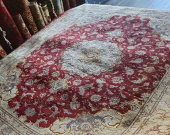 Persian rug Red Nain design, Medallion Nain, Rugs Persian, 8X10 Persian rug, Turkish rug, Red rug Persian, authentic Persian rug