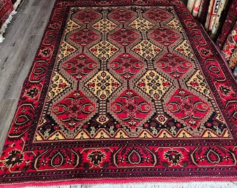 7X10 Khamyab Afghan Rug made with the Silk-like Soft High-quality wool, Handmade Rug, Afghan Rug, Turkmen Rug, Oriental Rug, Red Rug