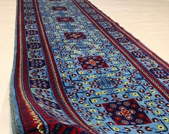 Runner Rug, Hallway Carpet, Authentic Blue Khamyab Afghan Rug, Persian Styled Carpet | 3x10 feet