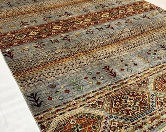 6x8 Feet Top Quality Ghazni Handmade Afghan Rug, Persian Designed from Tribal Ghazni | Living room Carpet, Brown Colored