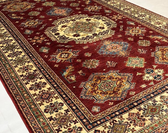 6x8 Feet Top Quality Ghazni Handmade Afghan Rug, Persian Designed from Tribal Ghazni | Living room Carpet, Maroon Colored