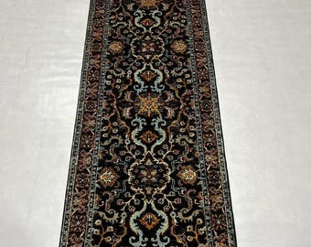 Persian Design Afghan Ziegler Runner Rug 2.8x9.6 ft, Hand-Knotted Wool Carpet, Vegetable Dye Hallway Rug, Durable Nomadic Tribal Handmade