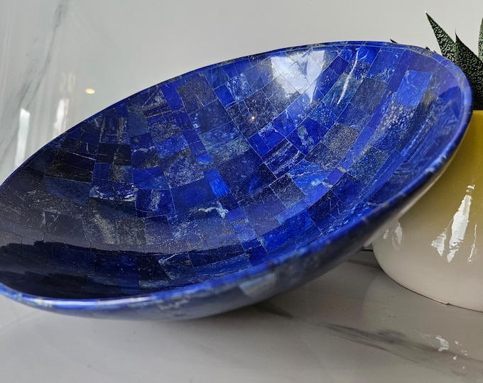 30 Cm Hand Crafted Lapis Lazuli Bowl Ovel Shape Stunning Royal Blue Color Handmade bowl from Badakhshsan Afghanistan