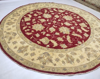 Handmade Afghan Chobi Round Rug – 8'2 ft | 100% Natural Wool | Durable, Eco-Friendly Pet-Friendly