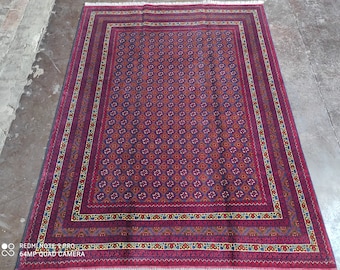 5 x 7 ft afghan modern handmade bokhara brand new large red blue | Natural Dyes and Wool | Bedroom Rug | Rugs for Living Room