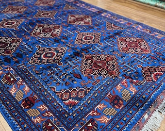 Handmade Afghan Wolayati Rug, Extremely Soft Wool Carpet, Traditional Blue Oriental Area Rug, High Quality Tribal Home Décor