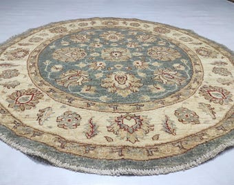 6.5 Feet Handmade Circle Shaped Afghan Rug, inspired by Persian designed, Very High Quality of Chobi Wool, Perfect Rug for a Living Room