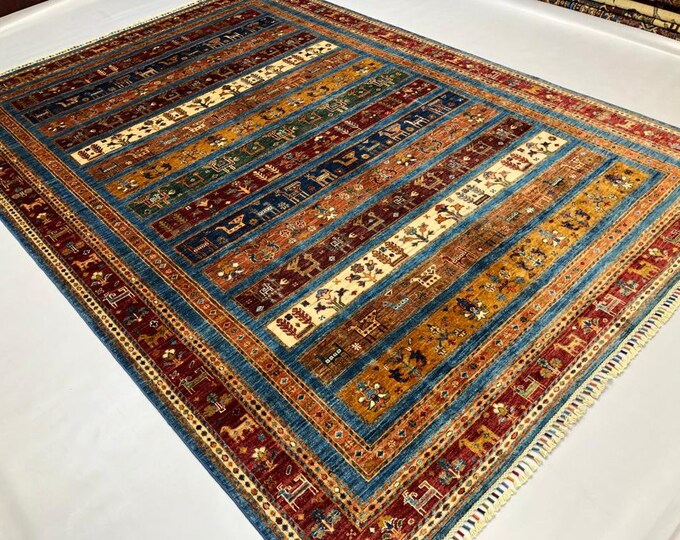 7x10 Feet Kazak Handmade Afghan Rug, 100% made of Wool