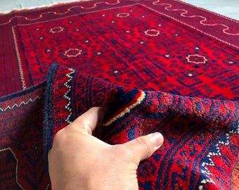 Fine quality soft woollen rug, Flash Sale - Afghan Handmade | midcentury rug, Khamyab red rug, 6x8 ft rug, cute rug, kitchen rug