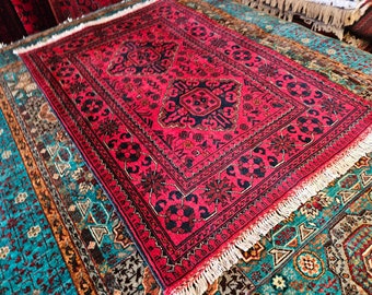 3x4 Small Handmade Afghan Rug, medallion rug, bokhara rug, persian rug, heriz rug, circle rug, custom rugs, fall, cute rug, home depot