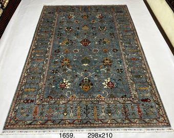 Wildflower Rug 298x210 cm| Afghan Mamluk Area Rug, Blue Floral Border