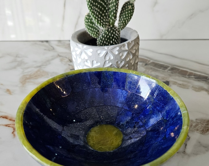 13 CM Hand Crafted Lapis Lazuli Bowl Ovel Shape Stunning Royal Blue Color Handmade bowl from Badakhshsan Afghanistan, Lapis Lazuli Decor